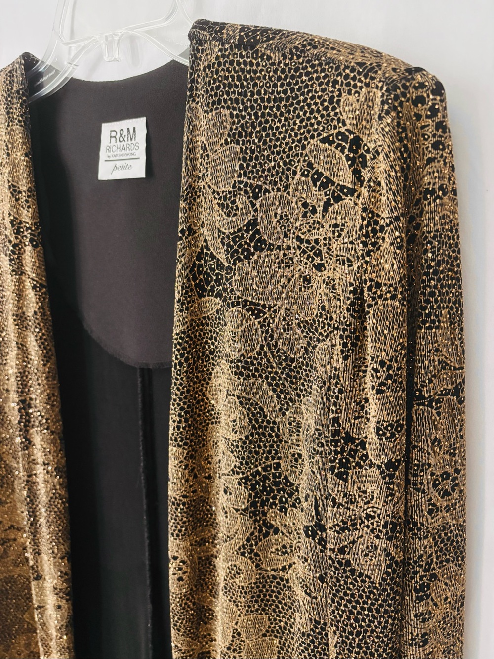 R&M Richards Gold Metallic Duster Cardigan Petite Evening